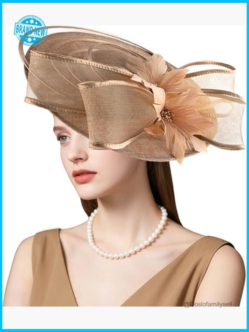 Vintage Linen Feather Fascinator Derby Hat Handmade Tea Party Church Wedding